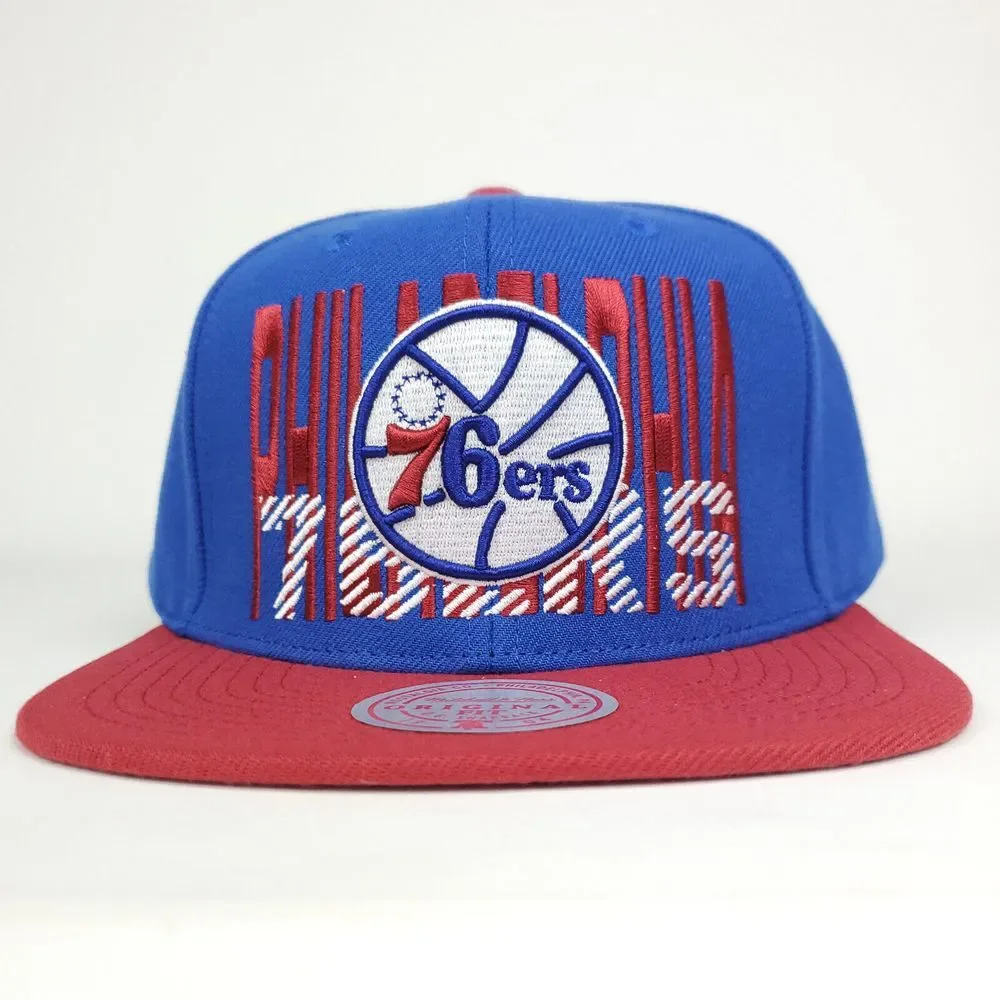 Philadelphia 76ers Mitchell & Ness NBA Snapback Hat Cap‎ Word Logo Blue Red NWT